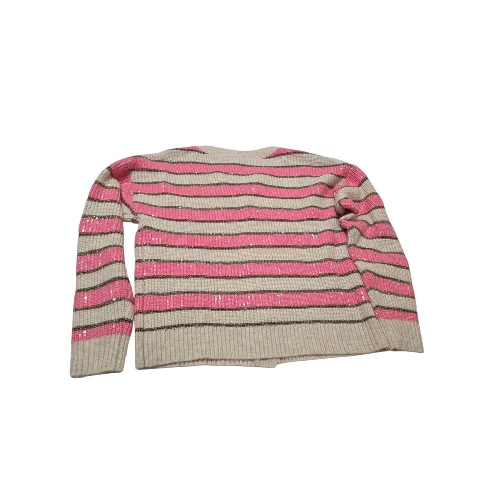 Crown & Ivy Women's Stripe Shine Sequin Cardigan Large Pink Tan Gold NWT S.1 - Picture 4 of 9